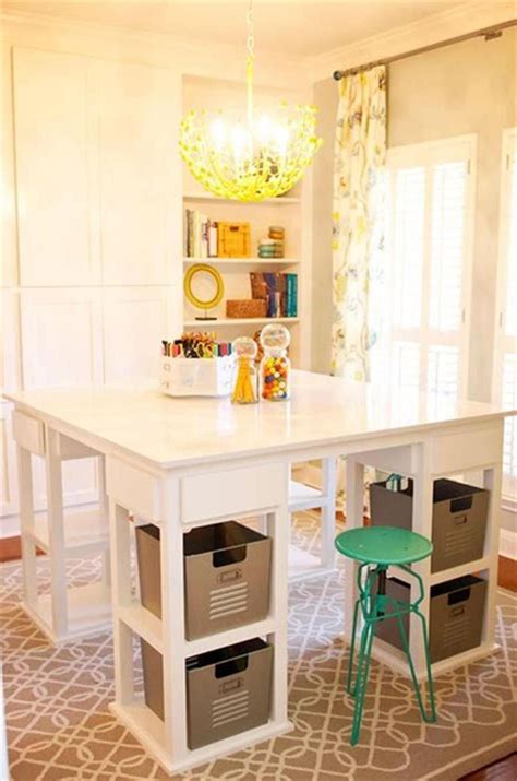 The island, built from sektion cabinets, works as a cutting table. 25 Best IKEA Craft Room Table with Storage Ideas for 2019 ...