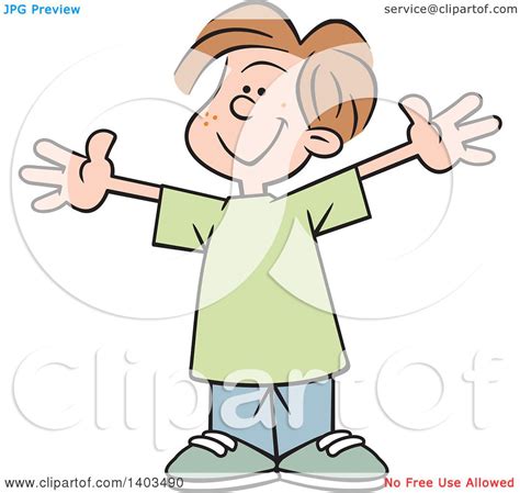 Clipart Of A Cartoon Happy Caucasian Boy With Open Arms This Big