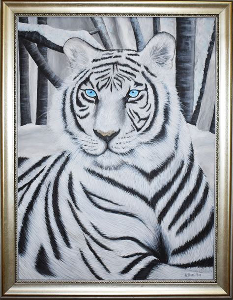 White Tiger Original Acrylic Painting 18 X 24 Black And White Etsy