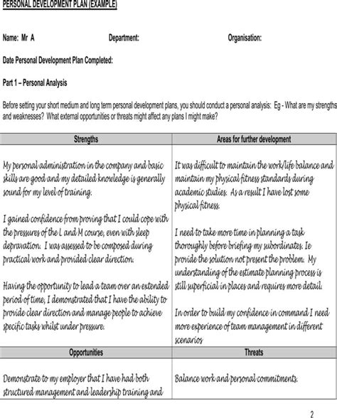 Download Personal Development Plan Sample For Free Page 2 Formtemplate