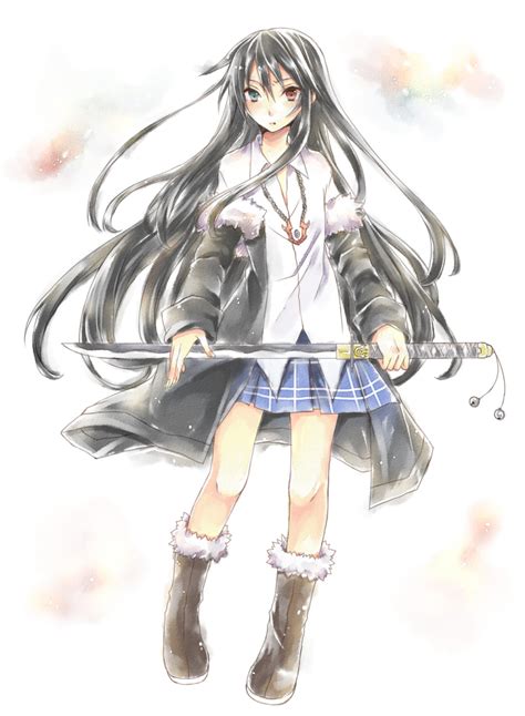 Safebooru Bellezza Felutia Black Hair Blue Eyes Boots Heterochromia