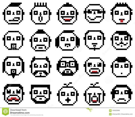 Set Of Emotions Set Emoji Face Icons Face Pixel Face Retro Vintage