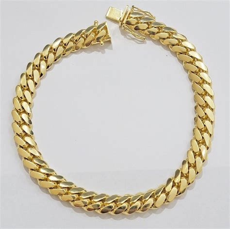 Solid 10k Gold Bracelet 8mm Miami Cuban Link 9 Inch Box Clasp Solid L