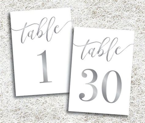 Printable Silver Table Numbers 1 30 Instant Download Silver