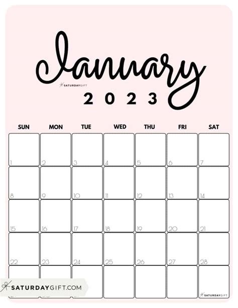 January Calendar Cute Free Printable January 2023 Calendar Designs