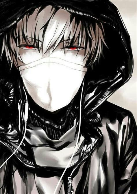 Anime Boy Mask Red Eyes Hoodie Earphones Cool Anime Guys Manga