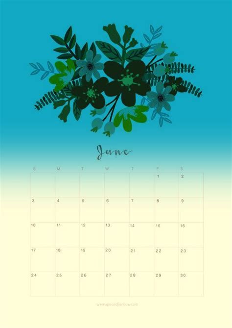 June 2018 Calendar Flower Design Calendar Design Printable Calendar