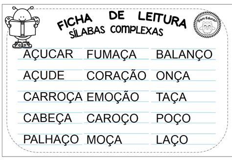 Ficha De Leitura Silabas Complexas Para Imprimir