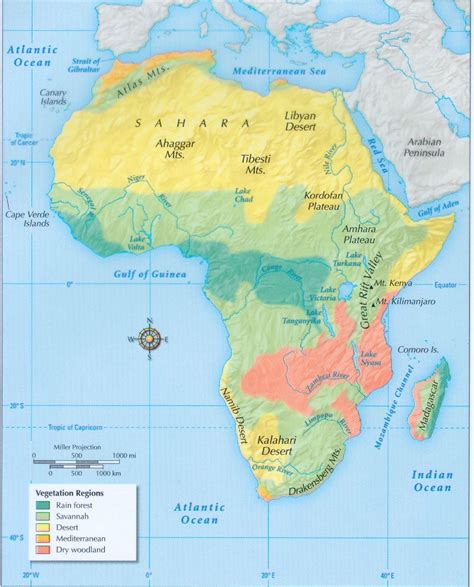 Africa Physical Features Map Mountains