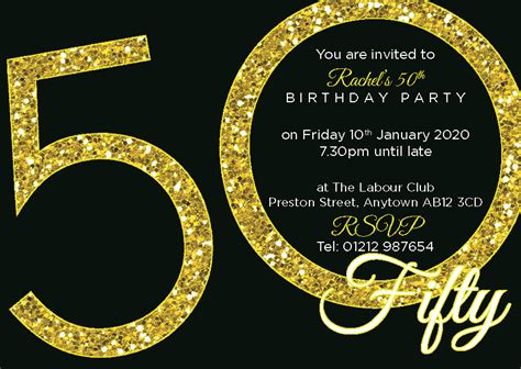 50th Birthday Party Premium Invite 24 A6 Invitation Pack 1st For Print