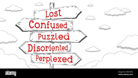 Lost Confused Puzzled Disoriented Perplexed Outline Signpost With