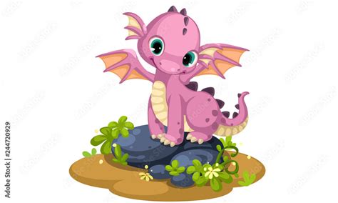 Cute Pink Baby Dragon Cartoon Stock Vector Adobe Stock