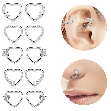 Buy 2pcsset Sexy Fake Nose Ring Heart Shape Zircon Clip On Nose Heart Pattern
