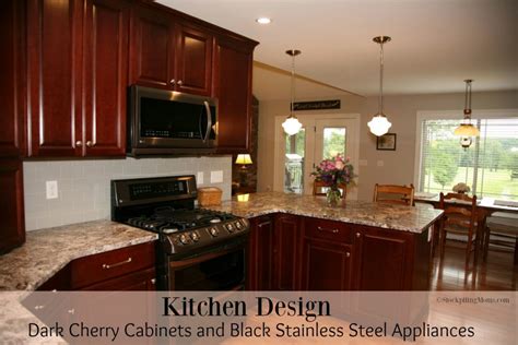 Kitchen Design Dark Cherry Cabinets And Black Stainless