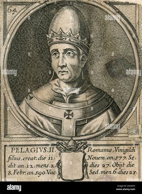 Portrait Of Pope Pelagius Ii Engraving From The Summorum Romanorum