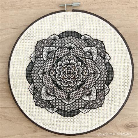 Blackwork Mandala Succulents Embroidery Kit Etsy