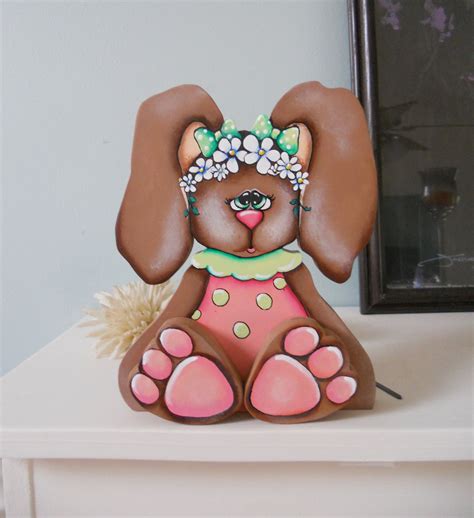 Spring Easter Baby Bunny Hand Painted Wood Craft Shelf Sitter