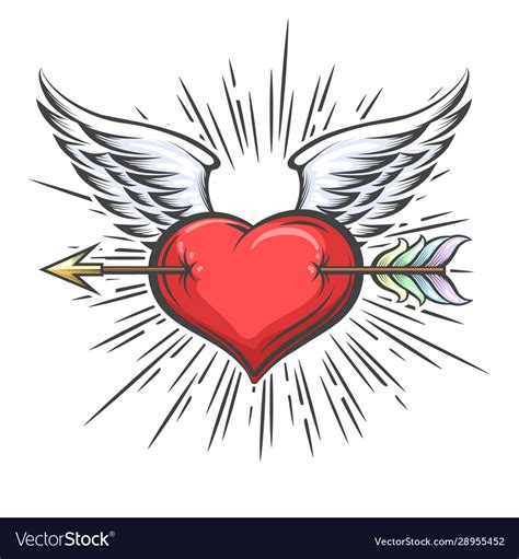 Winged Heart Pierced Arrow Tattoo Royalty Free Vector Image
