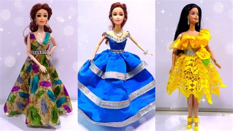 3 Gorgeous Diy Barbie Doll Dresses 👗 New Party Gown And Stylish Skirt For Barbie ️ Youtube