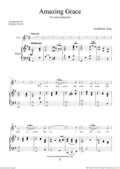 Amazing Grace In G Sheet Music For Voice And Piano Pdf Sheet