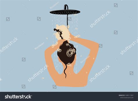 Woman Taking Shower Bath Washing Head Stock Vector Royalty Free