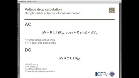 Calculate voltage drop in an ac or dc circuit, find the minimum wire gauge required k = direct current constant: Voltage drop - YouTube