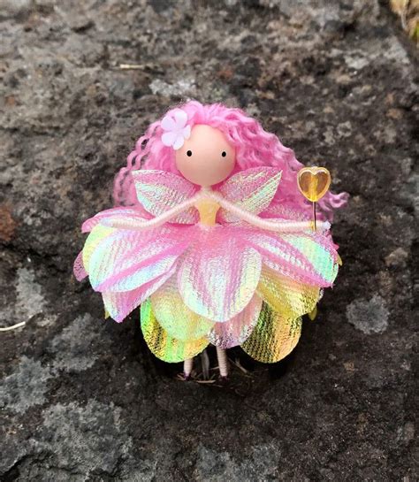 Mini Fairy Doll With Heart Wand Pink Hair Flower Fairy Small Etsy