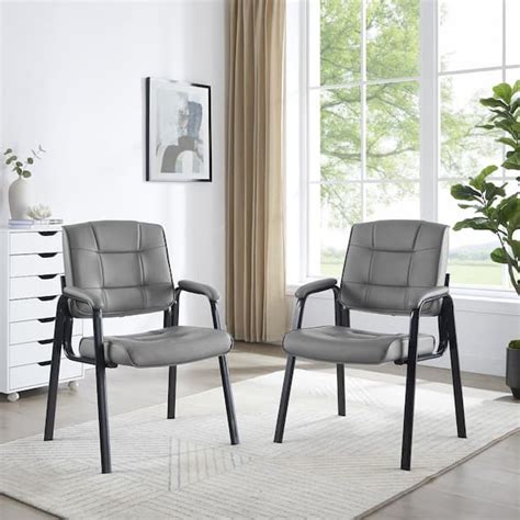 Homestock Gray Office Guest Chair Set Of 2 Leather Executive Waiting