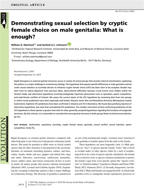 Pdf Demonstrating Sexual Selection By Cryptic Female Choice On Male