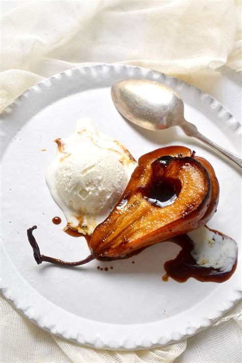 Honey Balsamic Roasted Pears With Buttermilk Ice Cream Recipe