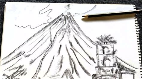 Very Easy Cagsawa Ruins Mayon Volcano Drawing Tutorial For Beginners
