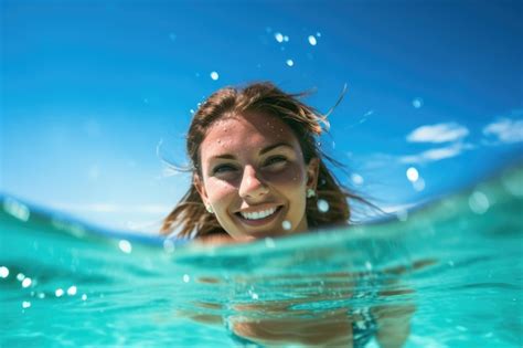 Premium Ai Image A Close Up Shot Of A Woman In A Bikini Enjoying A Refreshing Dip In The Clear