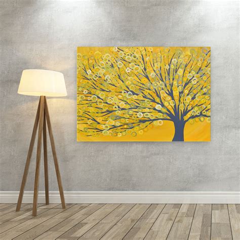 Yellow Canvas Picture Yellow And Grey Tree Canvas Print Etsy