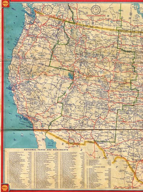 1934 Shell Road Map This Western United States Highway
