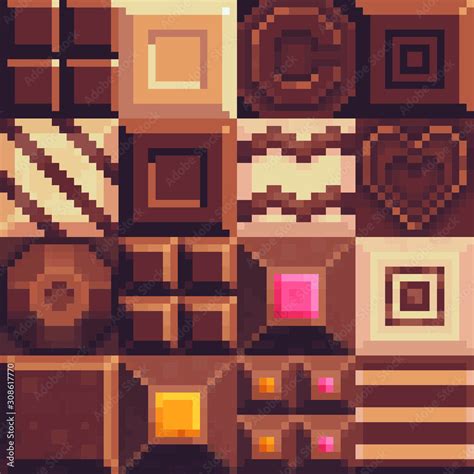 Chocolate Bar Food Tiles Pixel Art Style Abstract Seamless Pattern