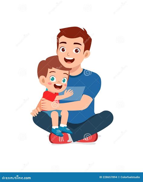 Young Happy Father Hug Cute Little Boy Stock Vector Illustration Of