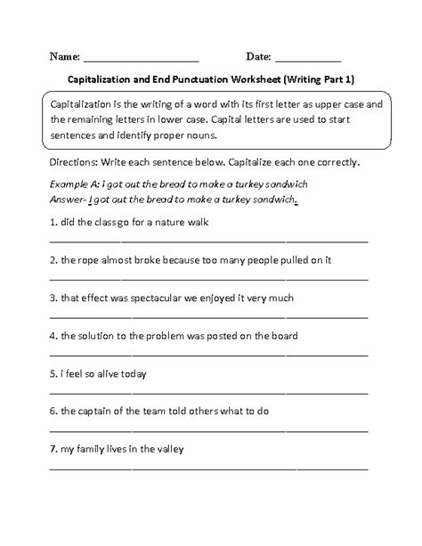 Capitalization Punctuation Worksheets For Grade 1 With Answers