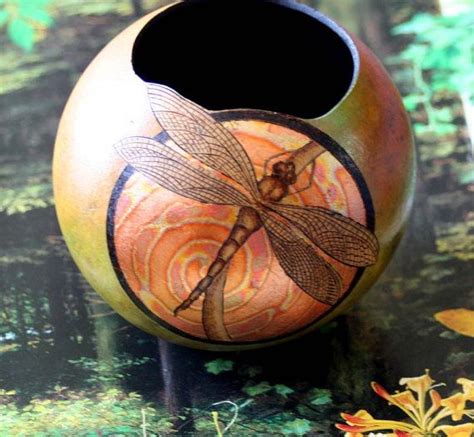 Dragonfly And Gold Leaf Gourd Mini Bowl Etsy Gourds Gourds Crafts