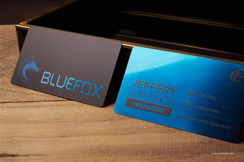 Blue Sleek Metal Business Cards Bluefox