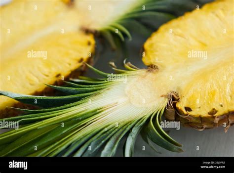 Pineapple Cut In Half On White Background Stock Photo Alamy
