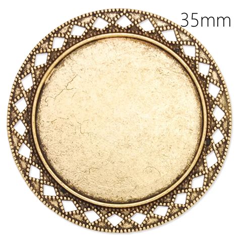 35mm New Gold Tone Plated Alloy Flat Filigree Circle Bezel Tray Pins