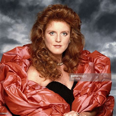 sarah ferguson duchess of york surrounded by a volumious lobster pink wrap circa 1990