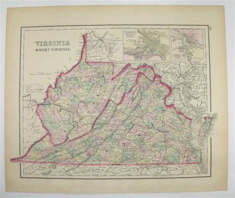 Antique Map Virginia West Virginia Map 1876 Ow Gray Map Baltimore