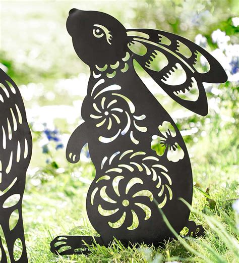 Metal Animal Silhouette Garden Stake Bunny Wind And Weather