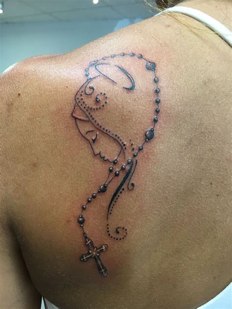 Virgin Mary With Rosary Tattoo Lineartdrawingsflowerspng