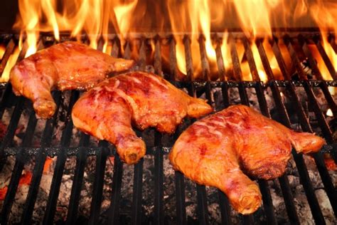 Brush the bbq sauce on the chicken legs. Recipe: Grilled Bone-in Chicken Breast and Leg Quarters ...