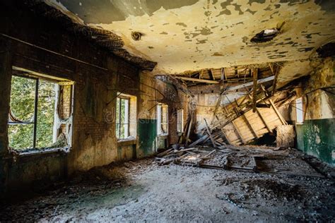 Ruined Room Collapsed Ceiling In Abandoned Building Stock Image