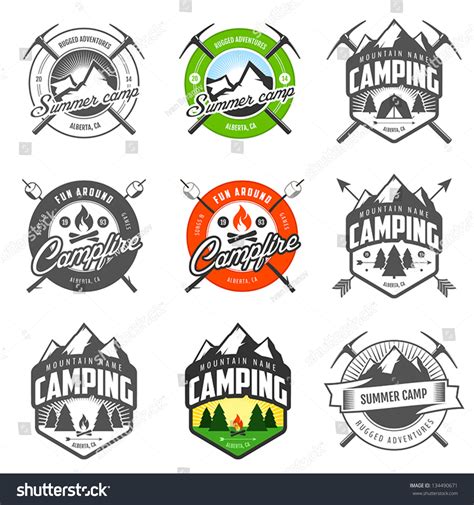 set vintage camping labels badges stock vector royalty free 134490671