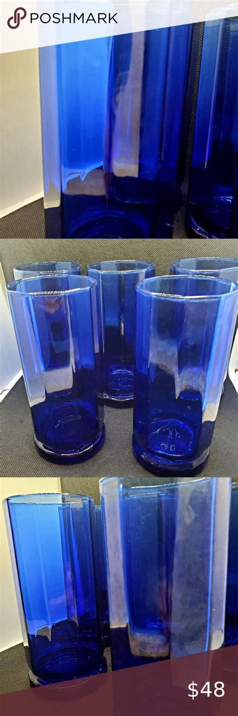 Anchor Hocking Cobalt Glass Blue Essex 10 Panel Tea Glasses Set Of 5 Cobalt Glass Glass Tea