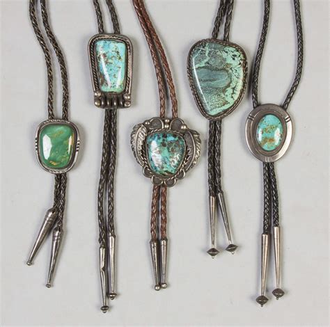 Five Navajo Silver Turquoise Bolo Ties Cottone Auctions